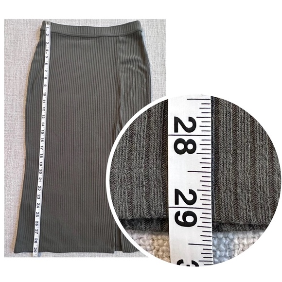 ABERCROMBIE AND FITCH Olive Midi Ribbed Skirt Long Side Slit Pencil Sleek Wmn S - Picture 12 of 14